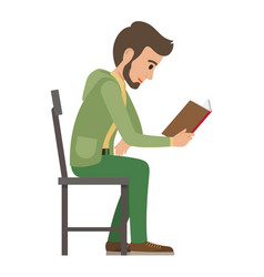 Boy reads book that holds in one hand on white vector image