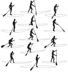 Paddle boarding silhouettes vector image