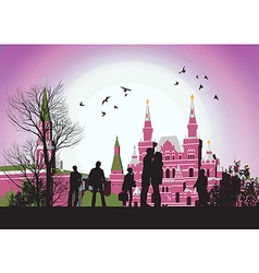 Couple kissing in the middle of Square in front of vector image