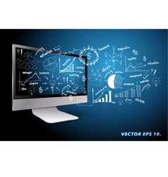 Computer with drawing business plan concept ideas vector image