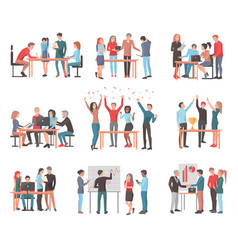 Set of teams discussing idea and celebrating Set of teams discussing idea and celebrating vector image