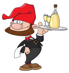 Waiter gnome with bottle vector image