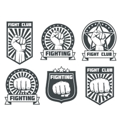 Fight club with fist vintage labels logos vector image