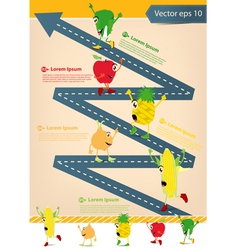 Road going up as an arrow With Cartoon Fruits vector image