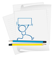 A paper with a drawing of a boy holding a signage vector image