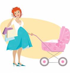 Shopping mother and baby carriage vector image