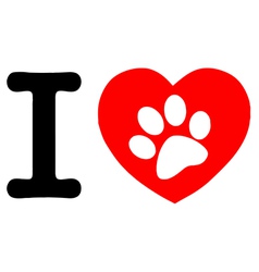 White Paw Print In A Heart And Letter I vector image
