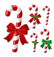 Candy cane collection with ribbon and holly vector image
