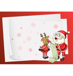 Paper sheets santa claus and reindeer vector image