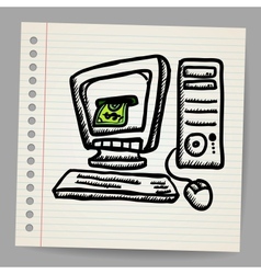 Doodle computer with money inside screen vector image