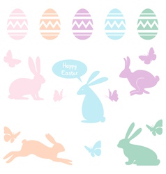 Easter bunnies and eggs set vector image