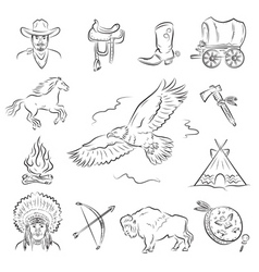 Western icons set vector image