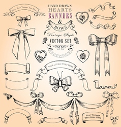 Hearts Banners and Bows Set vector image