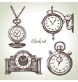 Hand drawn set of clocks and watches vector image