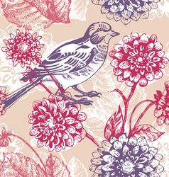 Floral seamless pattern with bird vector image