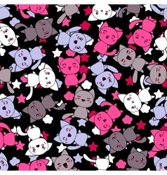 Seamless pattern with cute kawaii doodle cats vector image