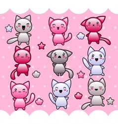 Card with cute kawaii doodle cats vector image