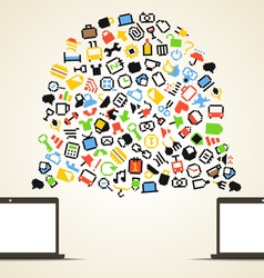 Abstract speech cloud and two connected computers vector image