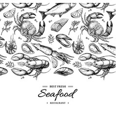 Seafood hand drawn framed vector image