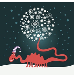 Cute dragon christmas card vector image