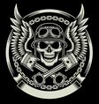 Vintage Biker Skull with Wings and Pistons Emblem vector image