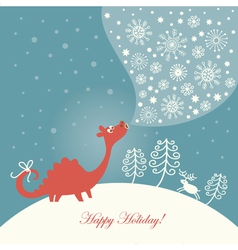 Cute dragon christmas card vector image