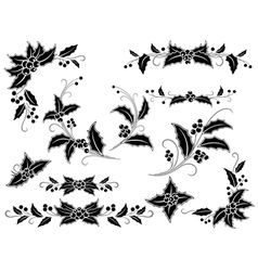 Black and white Christmas holly decoration vector image
