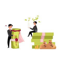 Office worker sitting on money pile set vector image