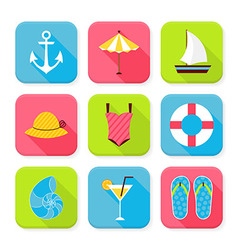 Flat Summer Holidays and Resort Squared App Icons vector image
