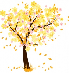 Autumn tree with falling leaves vector image