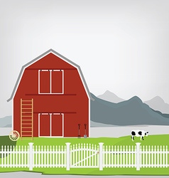 Scene with red barn and hay on farm Royalty Free Vector