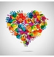 Colored heart from hand print icons vector image