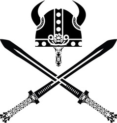 Viking helmet and swords vector image