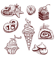 Collection of sweets in a decorative linear style vector image
