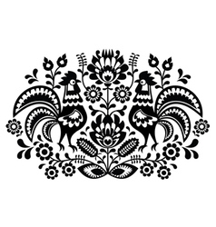 Polish floral embroidery with roosters vector image