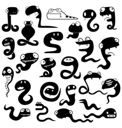 Set of cartoon snakes silhouettes vector image