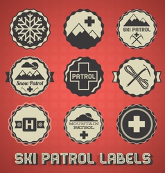 Vintage Ski Patrol Labels and Icons vector image