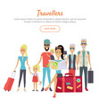 Travelers of different age with suitcases banner Travelers of different age with suitcases banner vector image