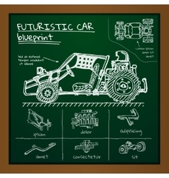 Doodle futuristic car scheme on blackboard Doodle futuristic car scheme on blackboard vector image