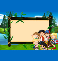 Banner template design with kids in park Vector Image