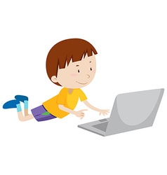 Boy studying from home via teleconference using Vector Image