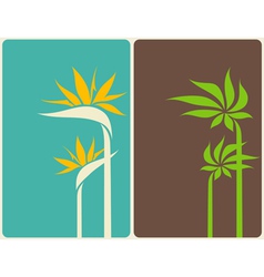 Bird of paradise flower and palm tree leaf vector image