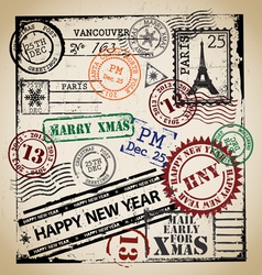 Christmas stamp set vector image