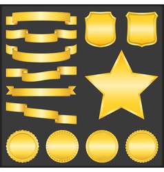 Golden Ribbons Shields Stars and Badges vector image