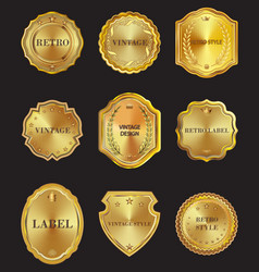 Set of golden metal design elements on black Set of golden metal design elements on black vector image