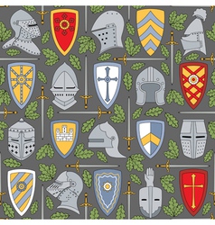 Seamless pattern with knightly helmets and shields vector image