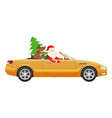Santa claus drive on cute luxury car with reindeer vector image