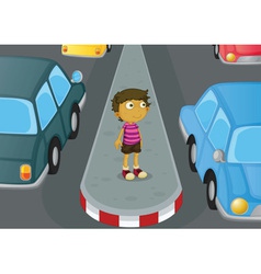 Boy crossing road vector image