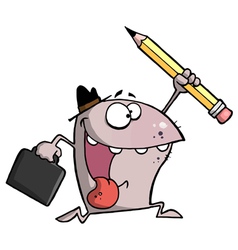 Happy Monster Runs with Briefcase and Pencil vector image