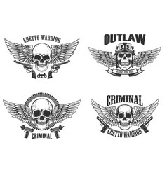 Set of winged skulls with weapon design elements Set of winged skulls with weapon design elements vector image